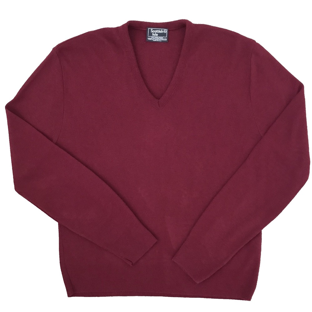 Vintage Scottish Isle Sweater XL Burgundy 100% Virgin Acrylic Union Made USA